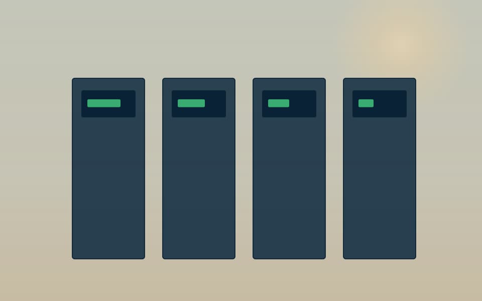 UPS and battery cabinets in a plant room, in daylight